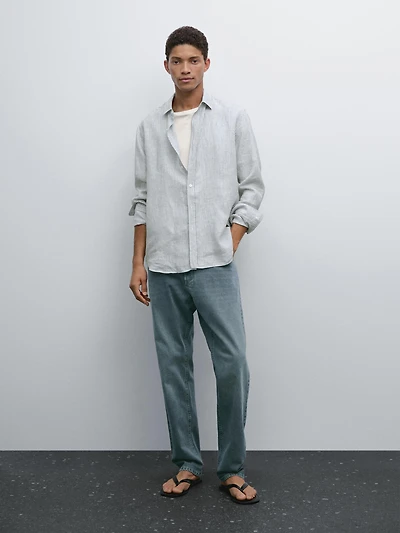 Regular fit striped linen shirt