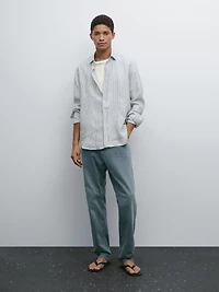 Regular fit striped linen shirt