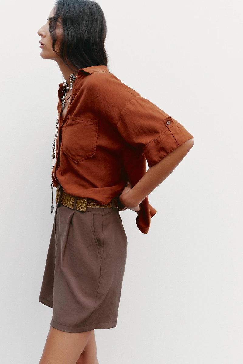 PLEATED BELT SHORTS