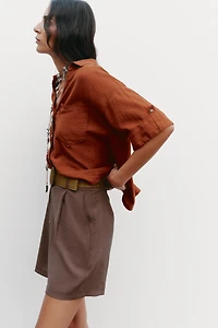 PLEATED BELT SHORTS