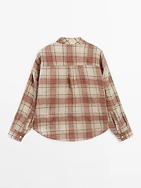 Oversized checked shirt with stand collar