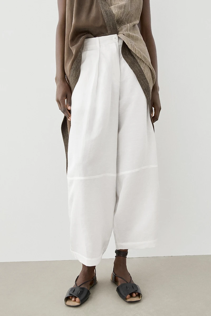 Flowing linen blend pants with seams