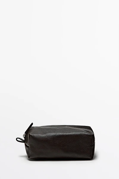 Nappa leather toiletry bag with zip