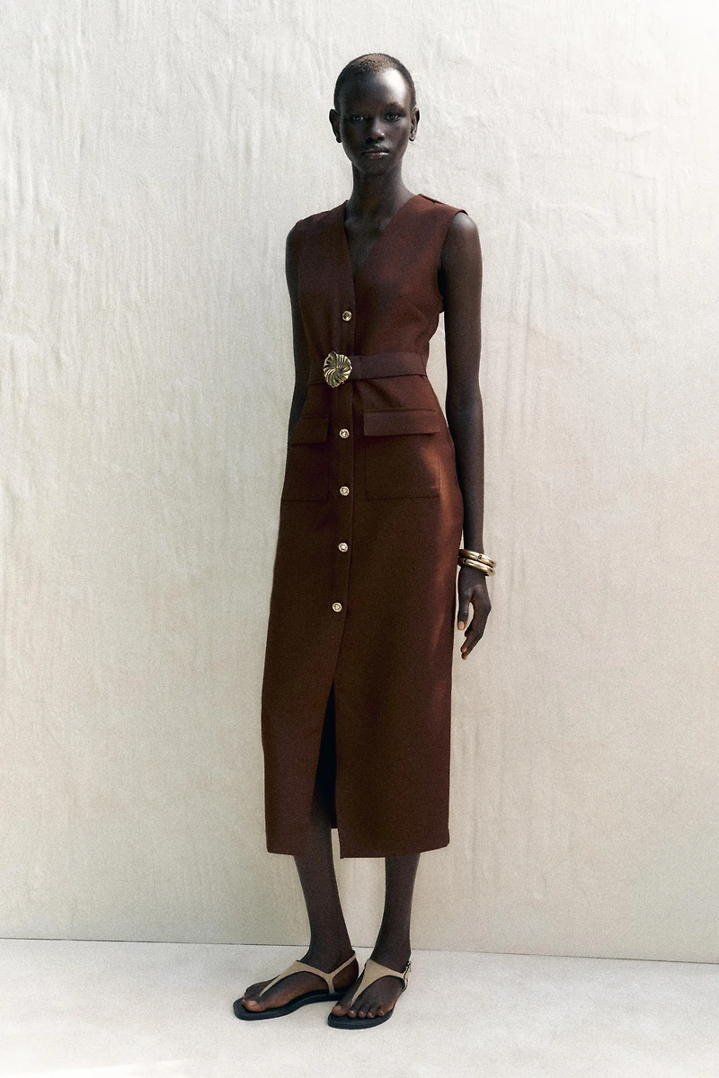ROBE MIDI EN CRÊPE AVEC CEINTURE