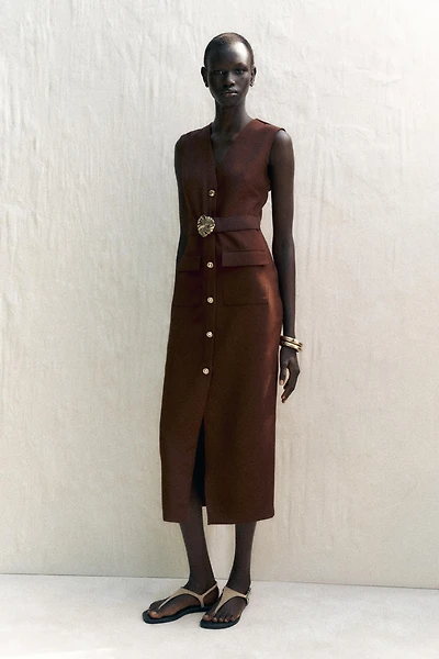 ROBE MIDI EN CRÊPE AVEC CEINTURE