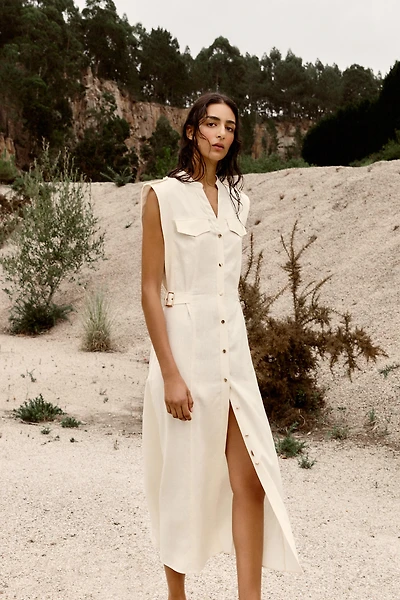 LINEN MIDI DRESS WITH BELT LOOPS