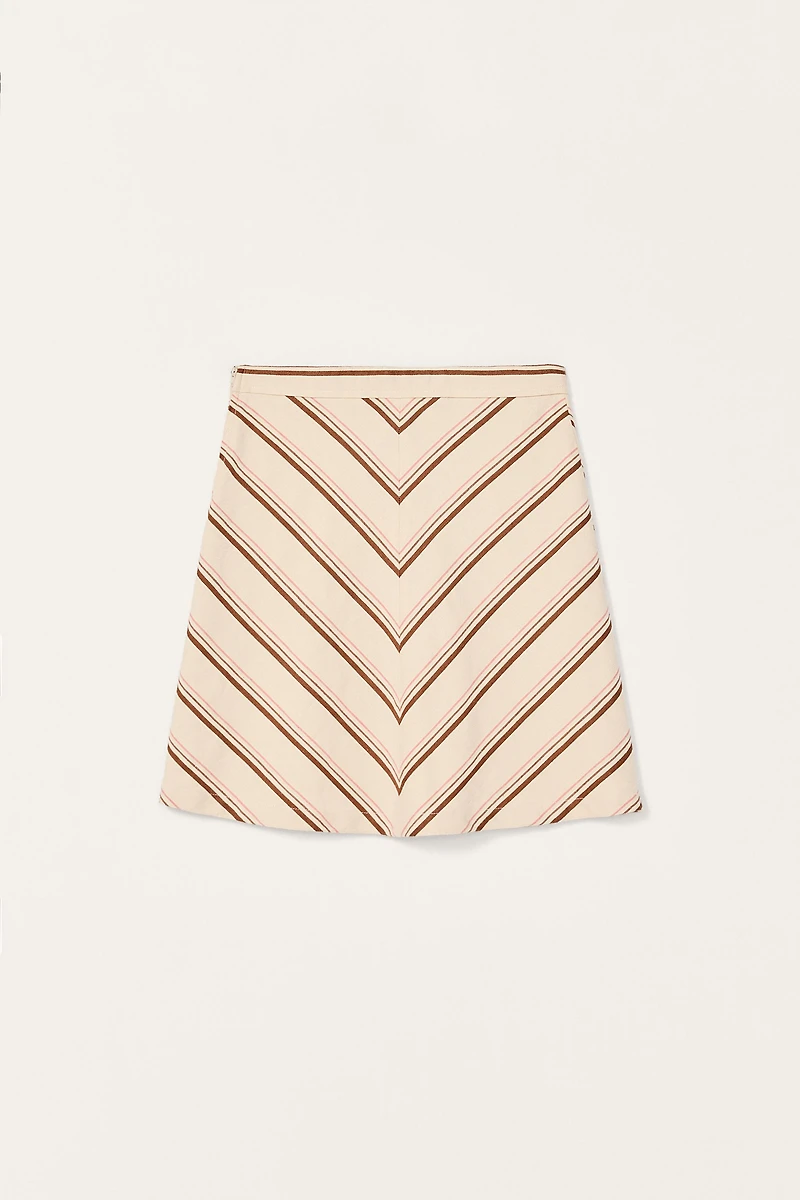 LIMITED EDITION STRIPED COTTON LINEN MIDI SKIRT