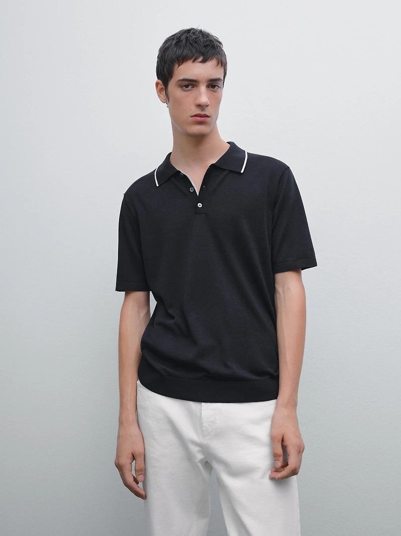 Polo en maille avec col coloré