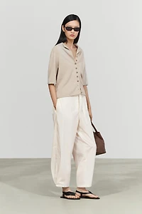 Cotton funnel neck knit cardigan