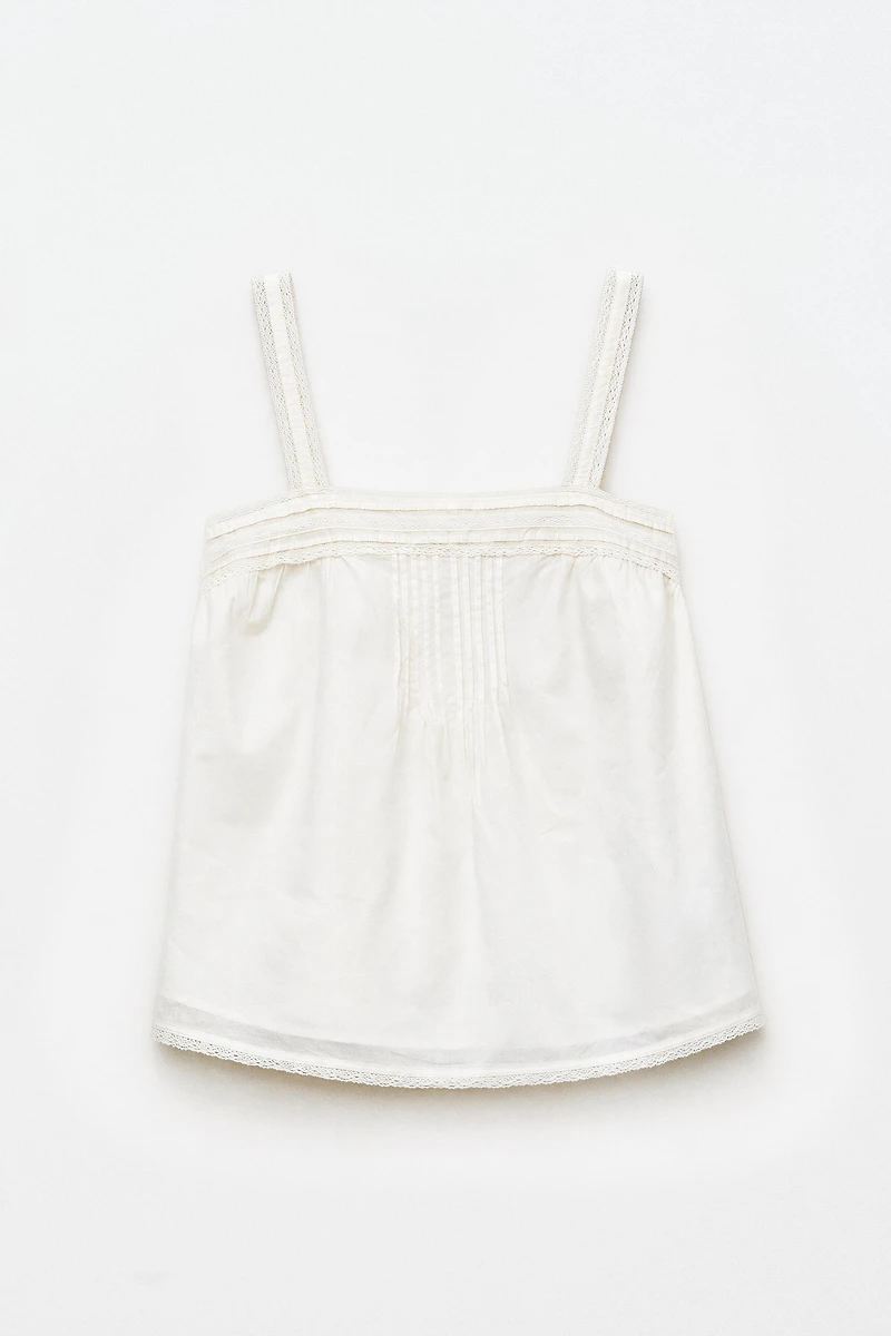 LACE AND PINTUCK STRAPPY TOP