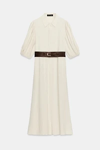 LINEN BLEND MIDI DRESS WITH BELT