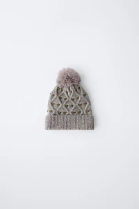 POLKA DOT KNIT HAT WITH POMPOM
