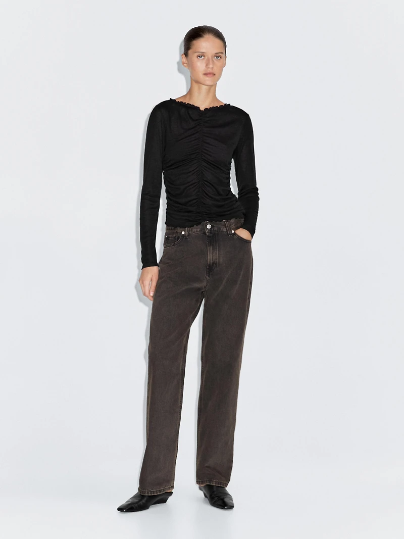 Gathered long sleeve T-shirt