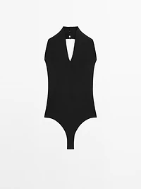 Knit halter bodysuit with V-neck - STUDIO