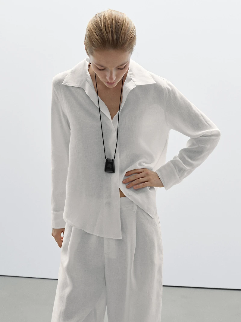 Chemise col ouvert 100 % lin