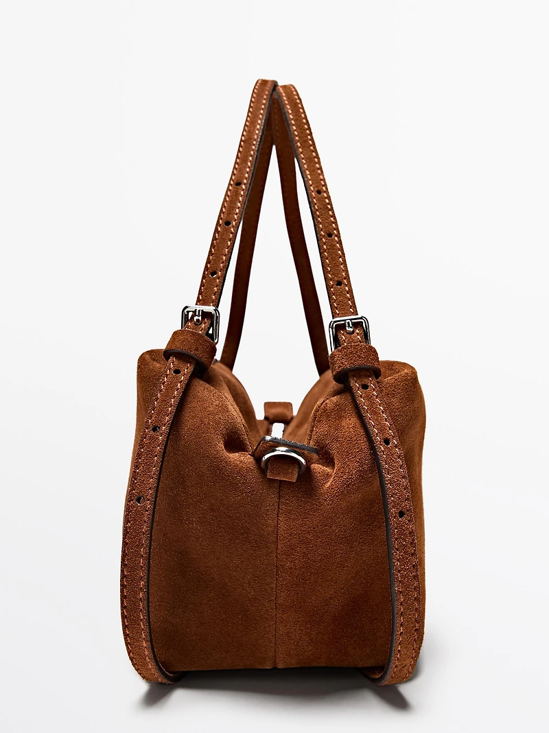 Split leather mini satchel bag