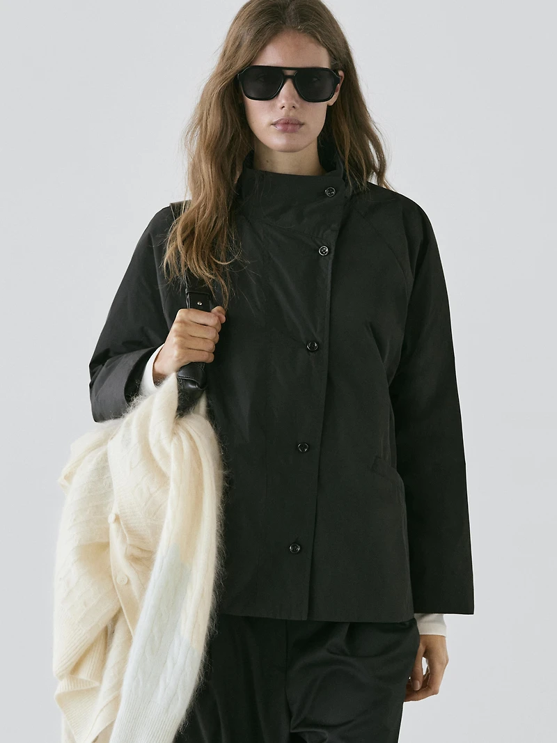 Short padded parka with collar detail