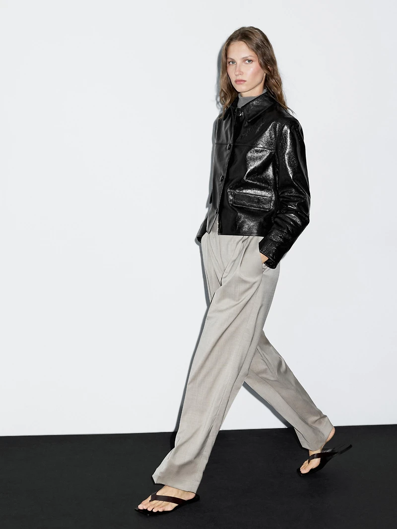 Cropped nappa leather jacket