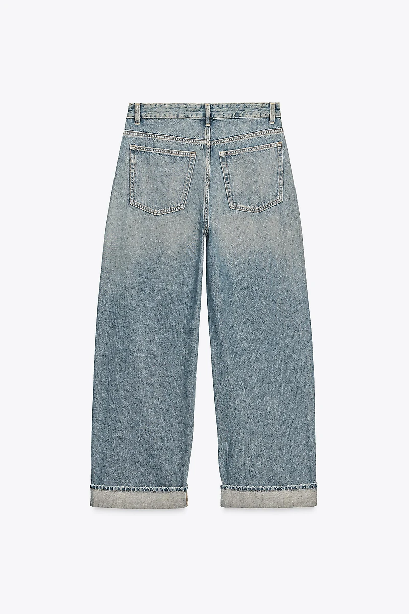 TRF MID-RISE BAGGY FOLDED JEANS