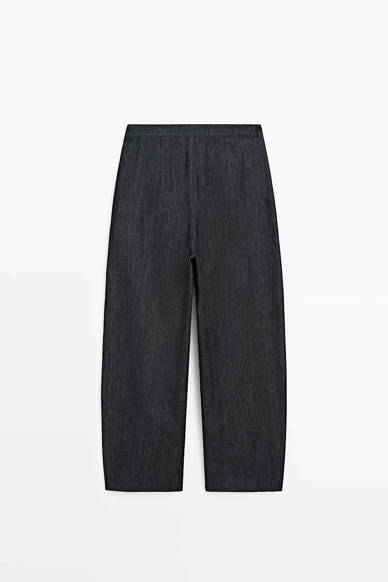 High-waist pants with crossover detail