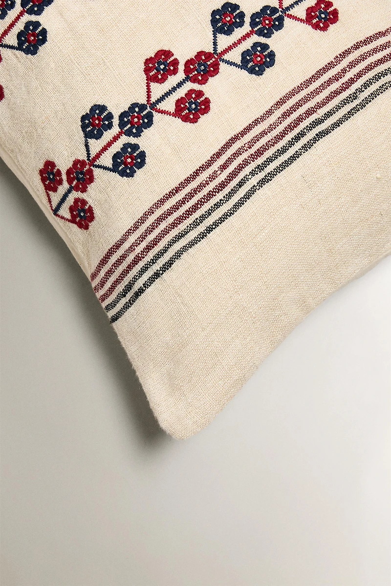 CHRISTMAS LINEAR EMBROIDERED THROW PILLOW COVER