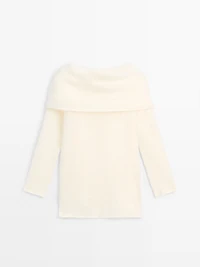 Knit wool and cashmere sweater with exposed shoulders