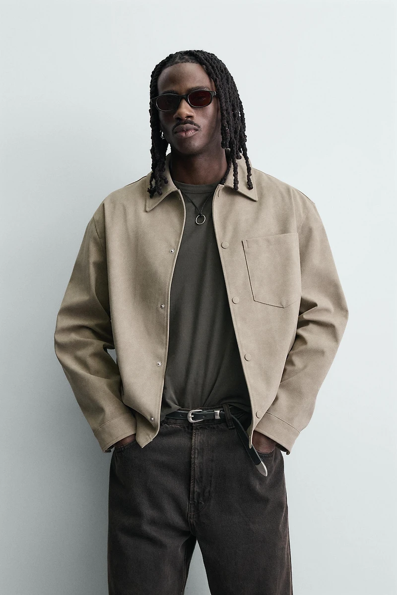 RELAXED FIT FAUX SUEDE OVERSHIRT