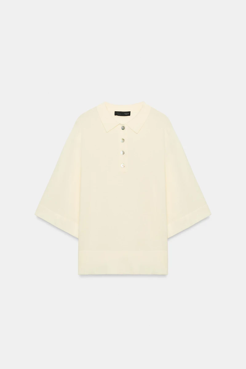 POLO EN MAILLE À MANCHES TROIS-QUARTS