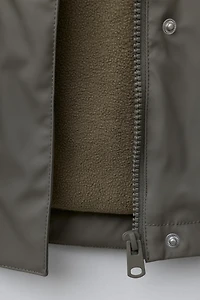 WATER-RESISTANT RUBBERIZED FLEECE-LINED RAINCOAT