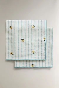 STRIPED EMBROIDERED FLORAL NAPKINS (SET OF 2)