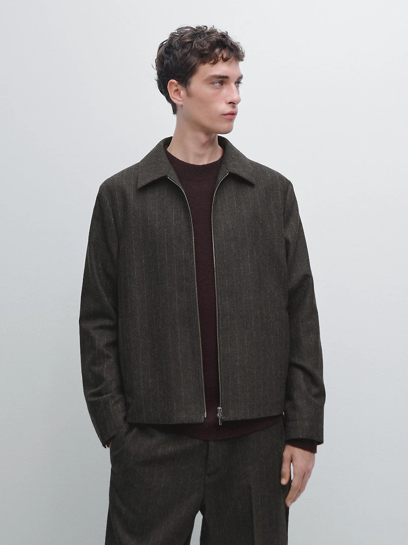 Blouson à rayures en laine mélangée