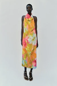 PRINTED SATIN EFFECT MIDI DRESS