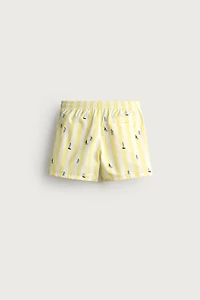 MAILLOT DE BAIN MI-LONG À RAYURES ET BRODERIE BATEAUX