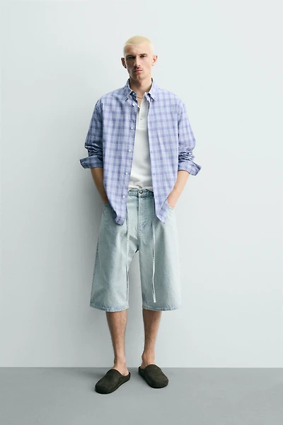 EMBROIDERED BAGGY FIT DENIM JORTS