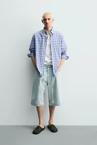EMBROIDERED BAGGY FIT DENIM JORTS