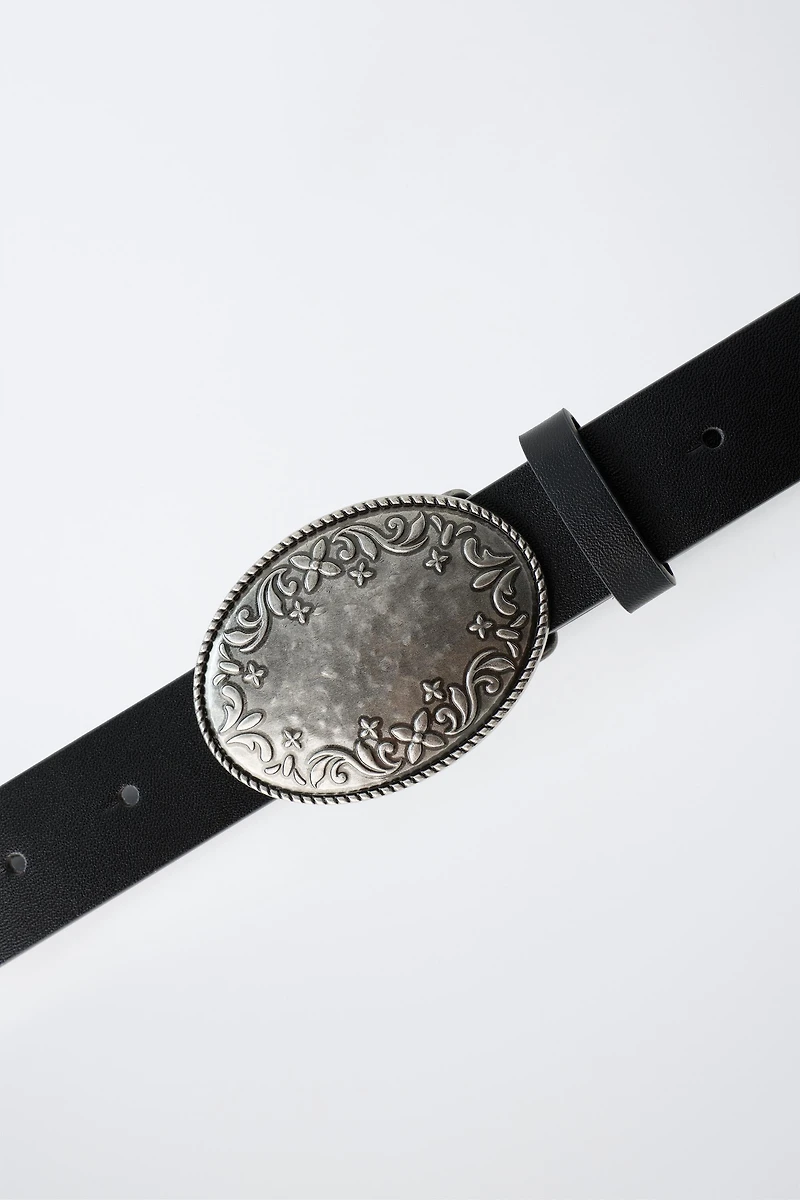 100% LEATHER OVAL BUCKLE BELT