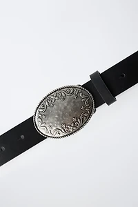 100% LEATHER OVAL BUCKLE BELT