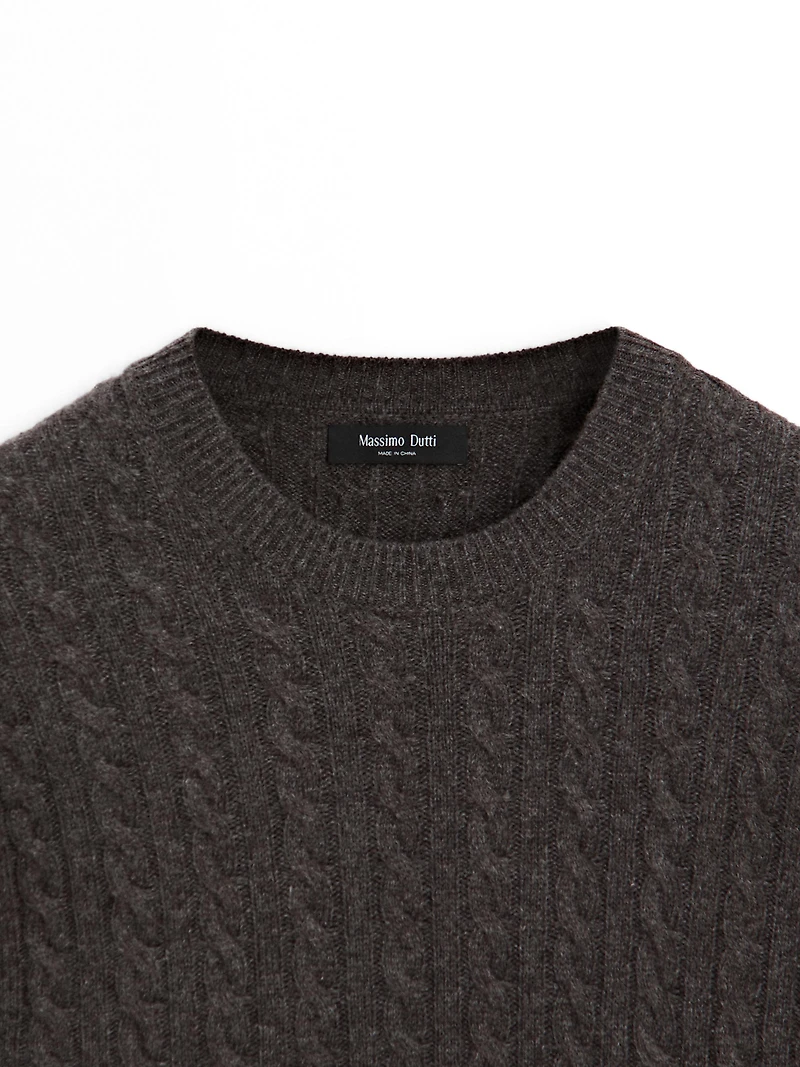 Cable-knit sweater with crew neck