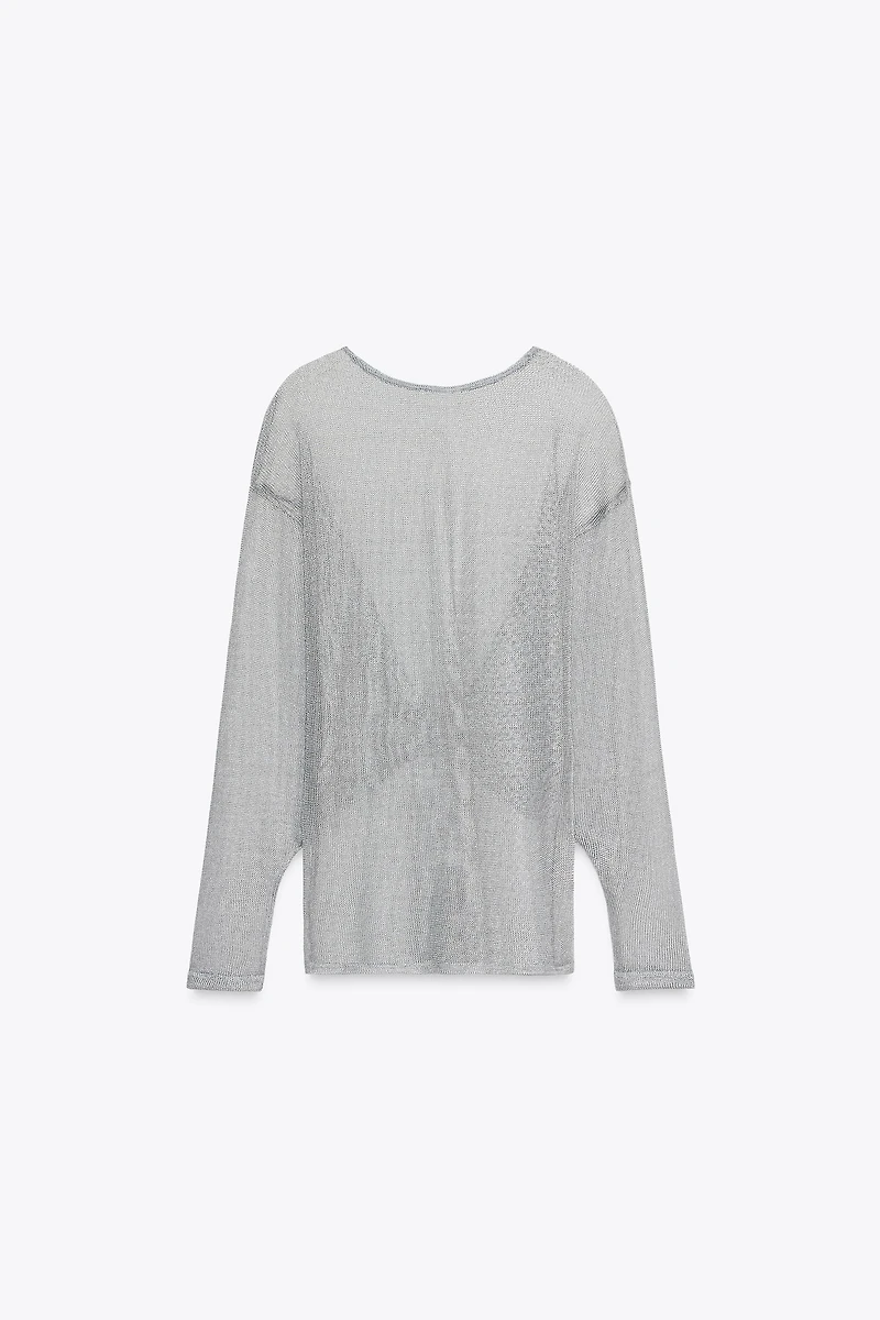 METALLIC THREAD BATWING SLEEVE TOP