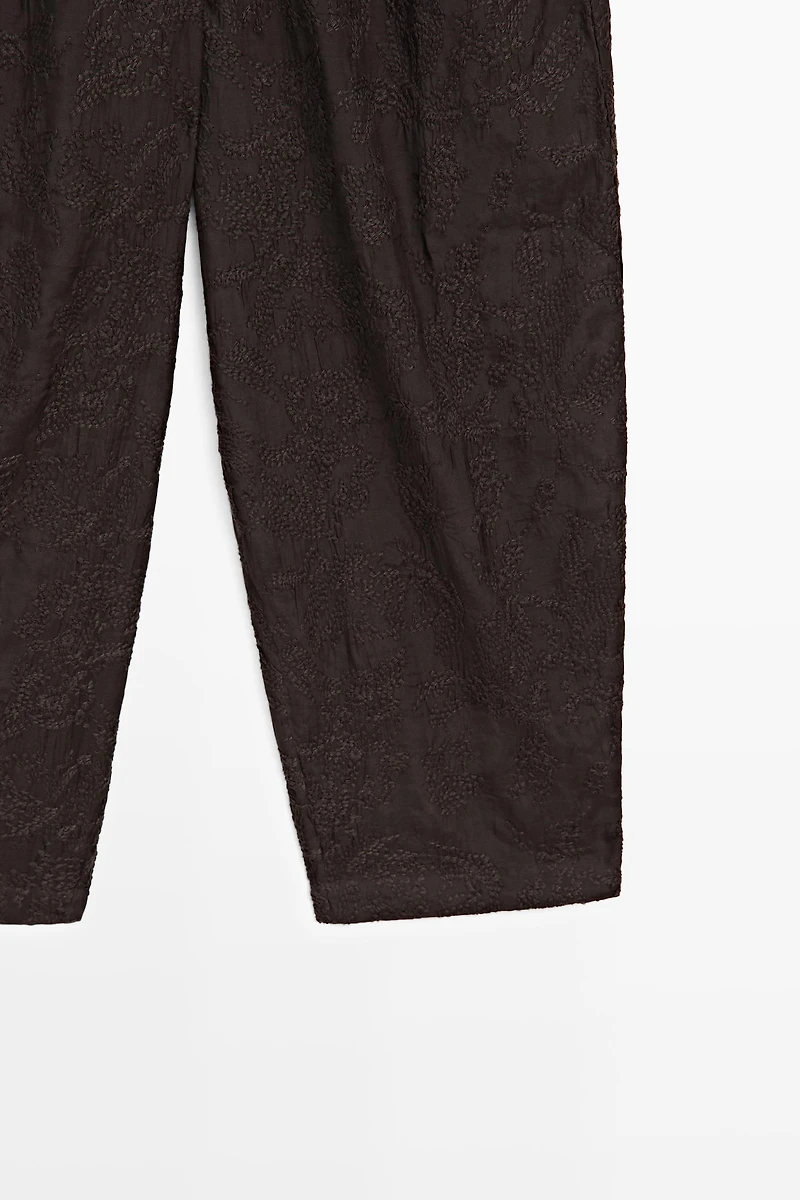 Pantalon fluide barrel fit brodé