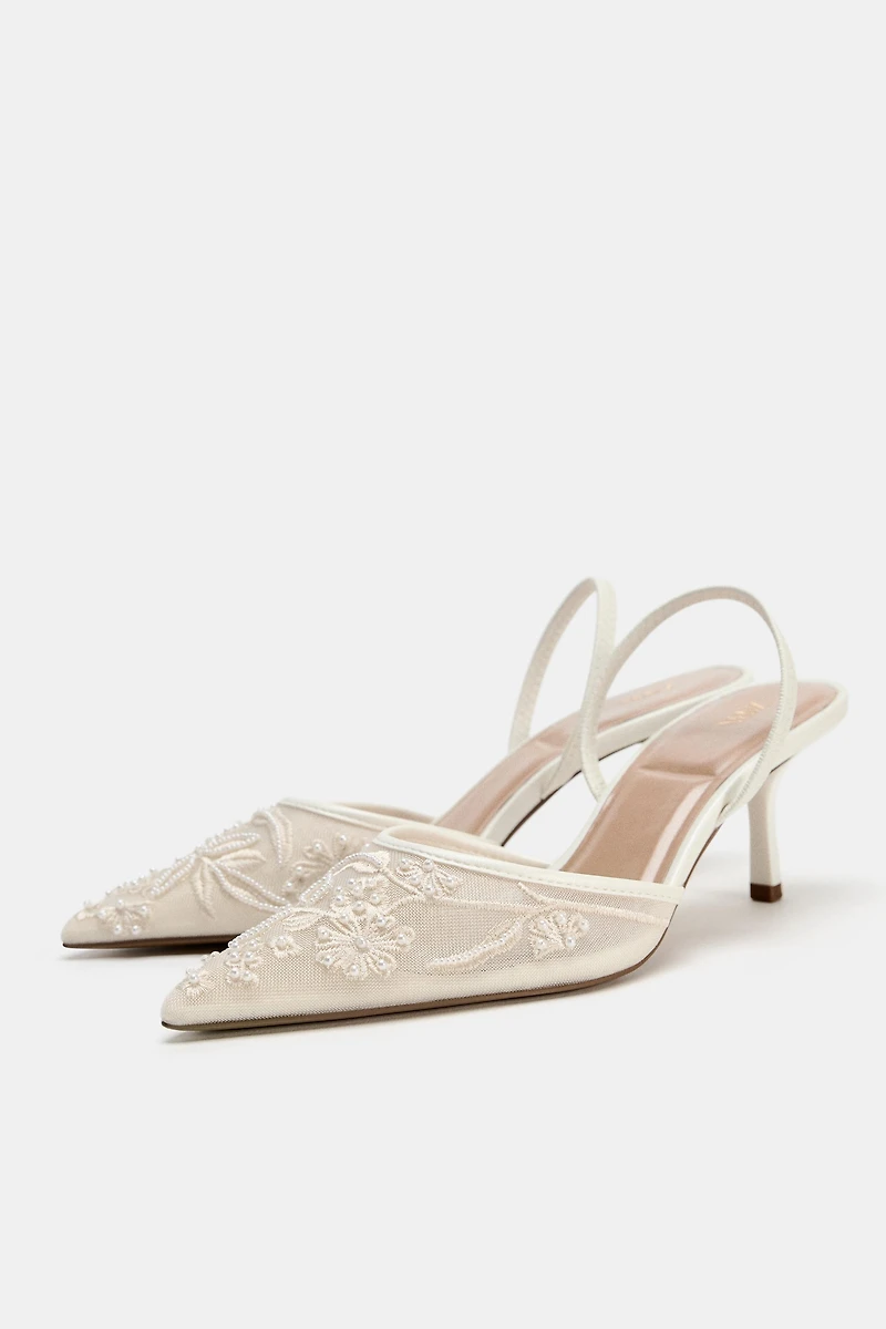 EMBROIDERED MESH SLINGBACKS