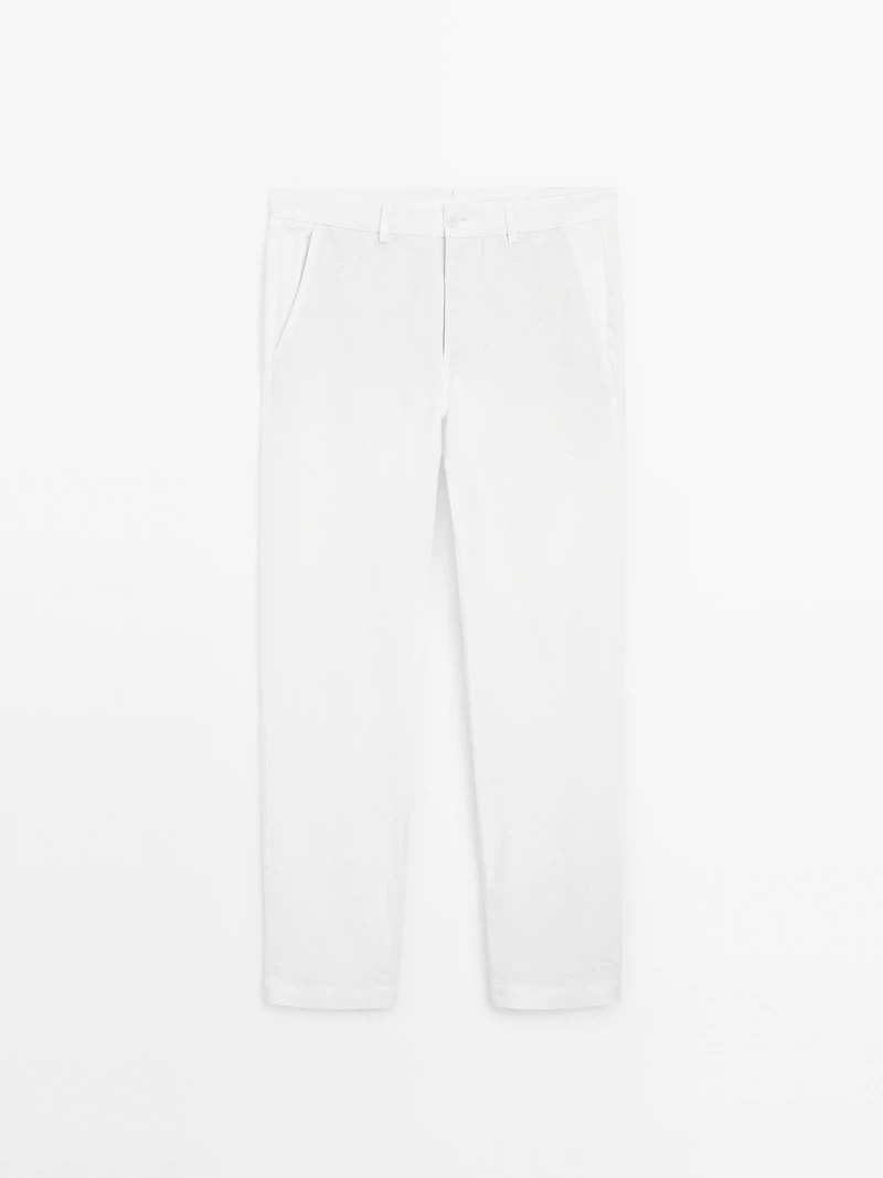 Pantalon tappered fit en coton et lin
