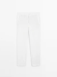 Pantalon tappered fit en coton et lin