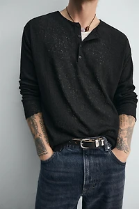 BUTTON NECK KNIT T-SHIRT