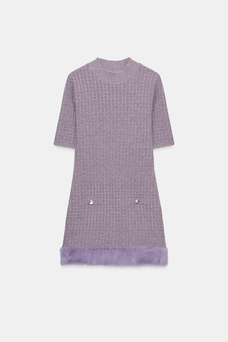 TEXTURED FAUX FUR DRESS