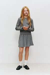 RIB KNIT COMBINATION PLAID SKIRT DRESS