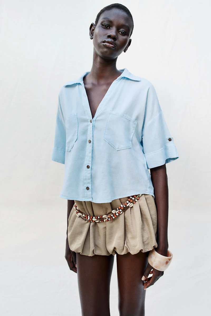 CHEMISE COURTE AVEC LIN