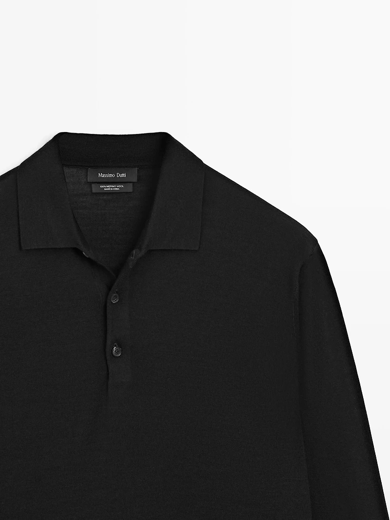 Wool knit sweater with polo collar