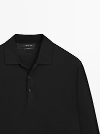 Wool knit sweater with polo collar