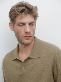 100% cashmere ribbed knit polo shirt